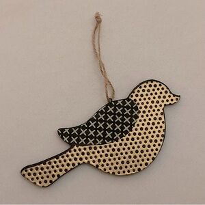Wooden Polka Dot Gold Bird Ornament